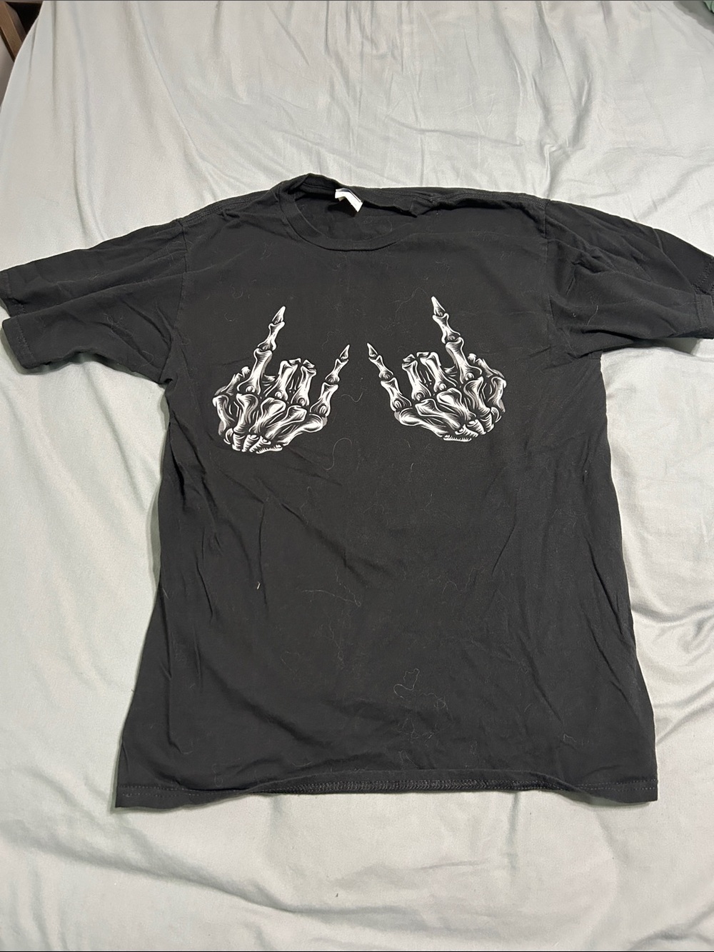 Men's Black Graphic Skeleton Hand T-Shirt